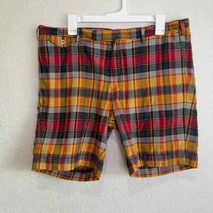Vintage Polo Ralph Lauren Shorts Mens 35 Indian Madras Plaid Preppy Patchwork